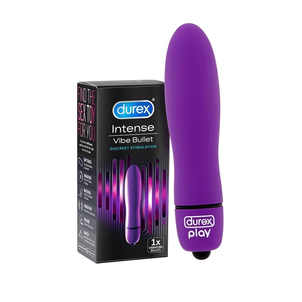 Durex Intense Delight Vibrating Bullet, Sex Toy, Waterproof, 5-Hour Play, Quiet & Discreet, Batteries Included, Powerful Vibrations, Vibrator, Sex Toys for women