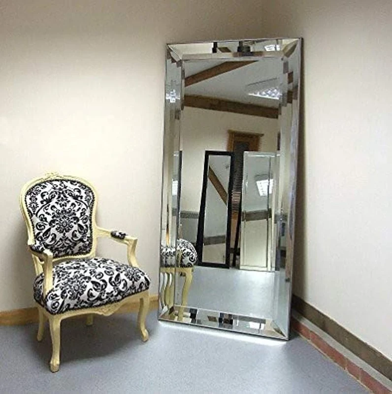 Barcelona Trading Wall Mount Triple Bevelled Frame Large Leaner Venetian Mirror 5ft5 x 2ft7 165cm X 78cm, Wood, Silver