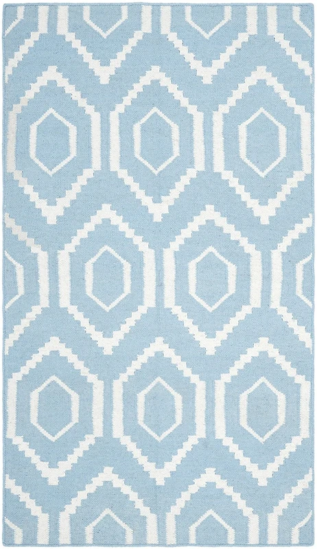 Safavieh Contemporary Indoor Flatweave Rectangle Area Rug, Dhurrie Collection, DHU556, in Blue / Ivory, 91 X 152 cm for Living Room, Bedroom or Any Indoor Space