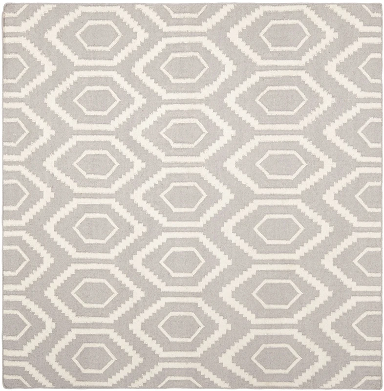 Safavieh Contemporary Indoor Flatweave Square Area Rug, Dhurrie Collection, DHU556, in Grey / Ivory, 183 X 183 cm for Living Room, Bedroom or Any Indoor Space