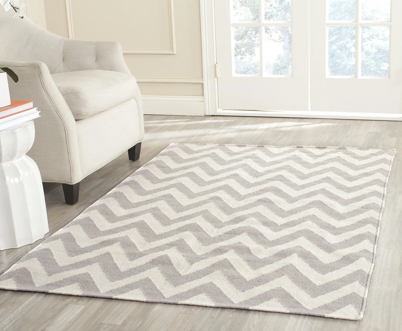 Safavieh Contemporary Indoor Flatweave Rectangle Area Rug, Dhurrie Collection, DHU557, in Grey / Ivory, 183 X 274 cm for Living Room, Bedroom or Any Indoor Space