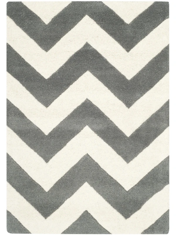 Safavieh Contemporary Indoor Hand Tufted Rectangle Area Rug, Chatham Collection, CHT715, in Dark Grey / Ivory, 183 X 274 cm for Living Room, Bedroom or Any Indoor Space