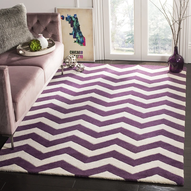 Safavieh Contemporary Indoor Hand Tufted Rectangle Area Rug, Chatham Collection, CHT715, in Purple / Ivory, 183 X 274 cm for Living Room, Bedroom or Any Indoor Space