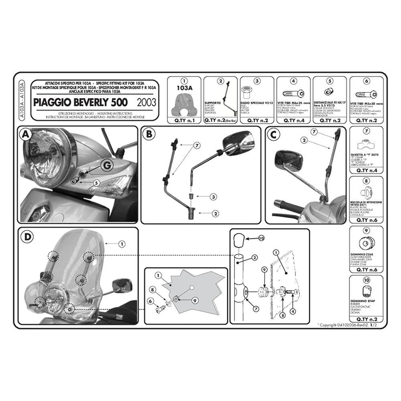 GIVI A103A Windshield Fit Kit