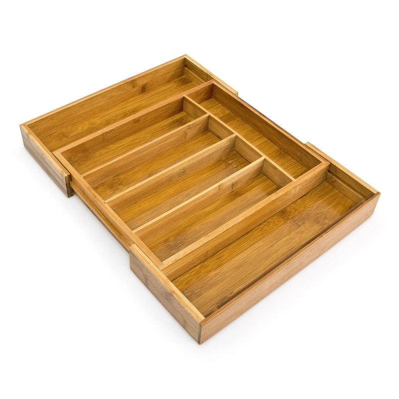 Relaxdays Bamboo cutlery tray, 5 - 7 compartments, adjustable cutlery tray for the drawer, width 31.5 - 49 cm, natural