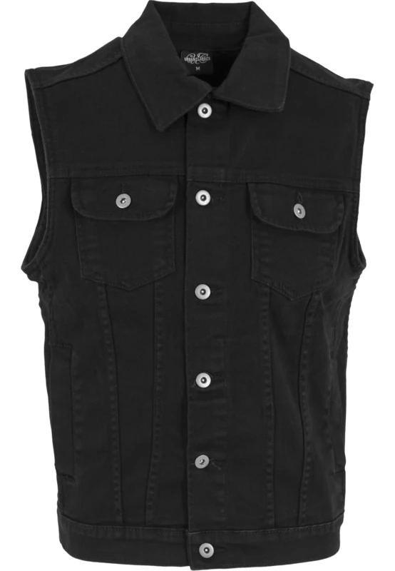 Urban Classics Men's Denim Vest Quilted Sleeveless Gilet, Black (Black Dark), Large