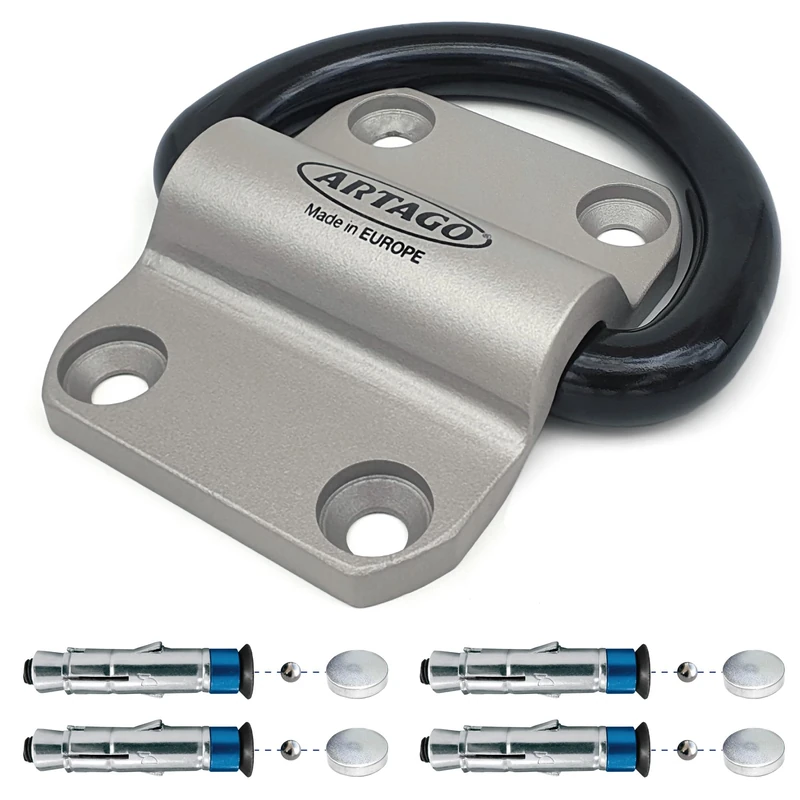 Artago 60 High-End Security Anchor XXL with Swivel Ring ø20mm0,78in, Maximum Strength Steel and Deeper Armored Plugs, Anti Theft for Anchoring Motorcycle in Wall Floor Ground Concrete Garage Parking