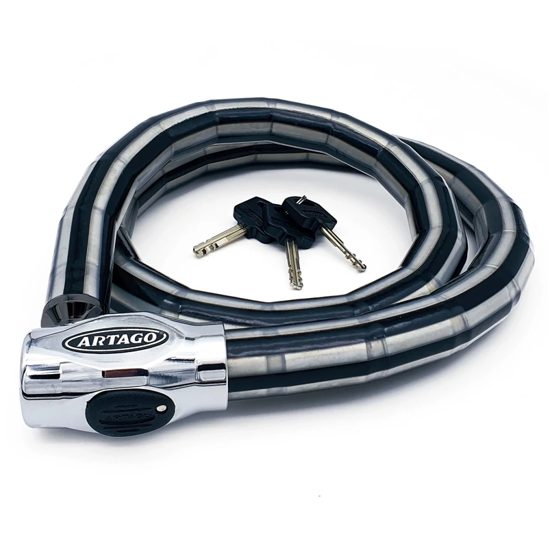 Artago 5312 Python Cable Lock, Armored Articulated Steel Cable, High Security Lock DISC-TECH Art+, Rotating Shielded Lock, Anti Theft Cable Chain Lock for Motorcycle, Scooter, Bicycle, 120cm/3,9ft