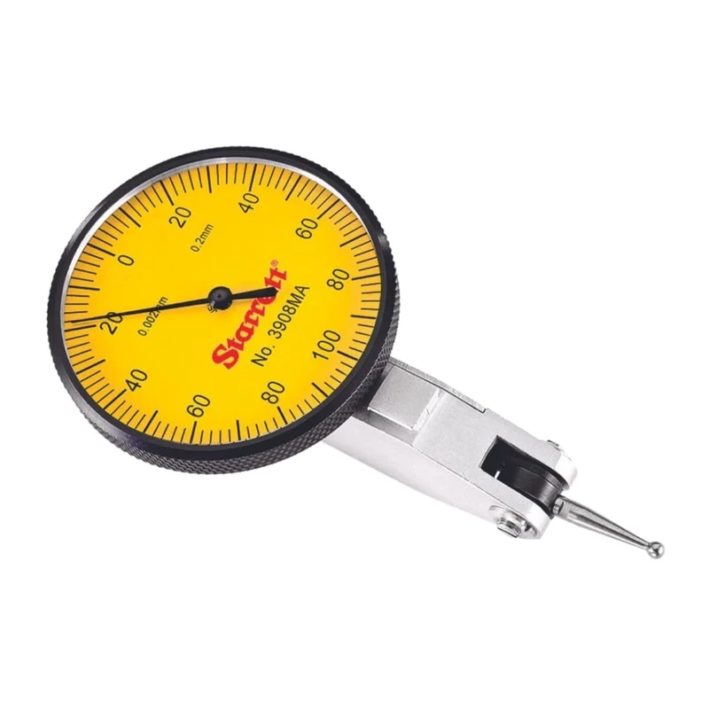 Starrett 3808MA Dial Test Indicator with Dovetail Mount and 2 Attachments, 32mm Yellow Dial, 0.2mm Range, 0.002mm Graduation