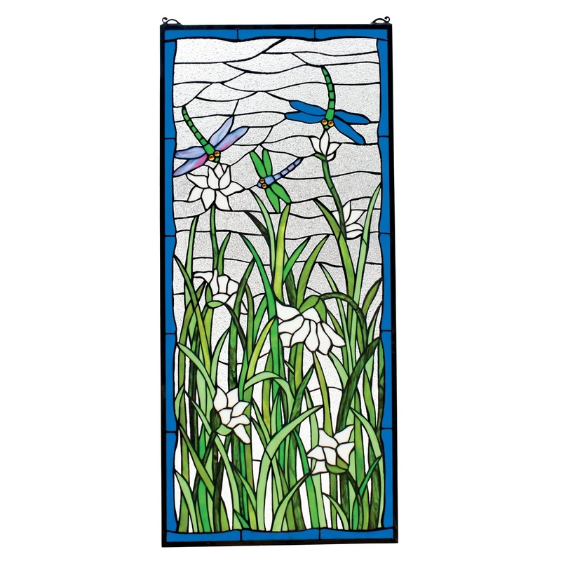 Design Toscano Dragonfly Dance Stained Glass Window Hanging Panel, 102 cm, Stained Glass, Full Color