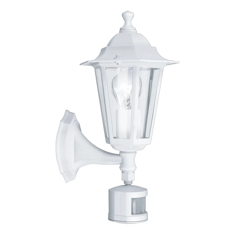 Eglo Laterna 5 Outdoor Wall Light, Motion Sensor Porch Lamp, White Cast Aluminium and Glass Exterior Light, E27 Socket, IP44