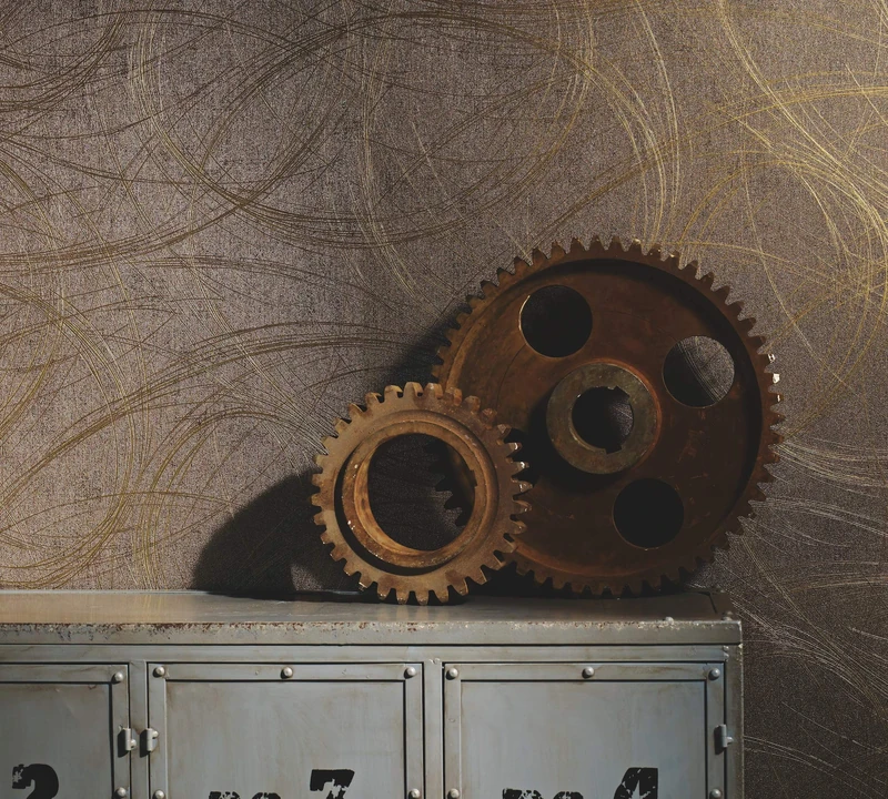 Wallpaper Gold Brown Graphic Oval Non-Woven Wallpaper Curved Lines Living Room Colani Visions Made in Germany 10.05m x 0.70m 53323