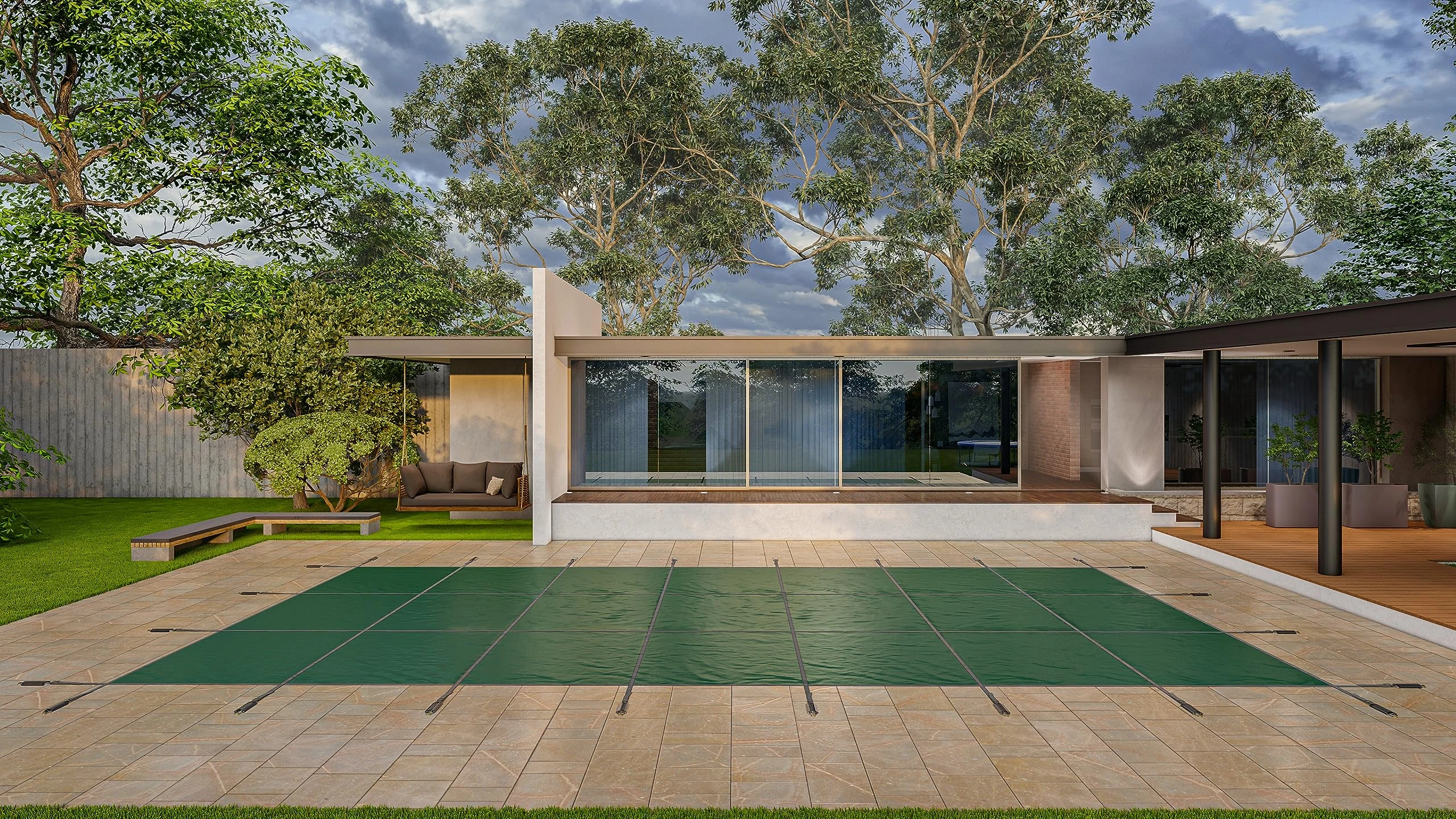 WaterWarden Inground Pool Safety Cover 16' x 32', Rectangle, 15-Year Warranty, UL Classified to ASTM F1346, Triple Stitched for MAX Strength, Abrasion Resistant, Hardware Included, Green Mesh