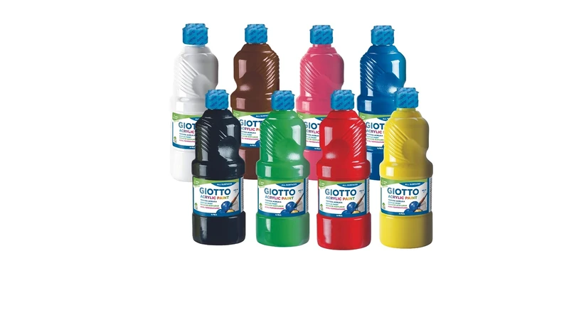 Giotto Acrylic Tempera Set 8 x 500 ml (White+Yellow+Red+Magenta+Green+Cyan+Black+Brown) - Image 1