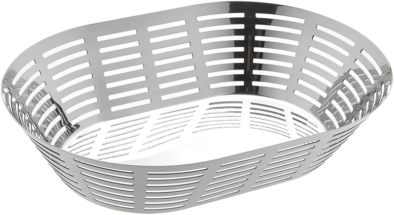 Braisogona Bella Stainless Steel Oval Basket, 21 x 31 cm, Silver, 31 x 21 x 30 cm