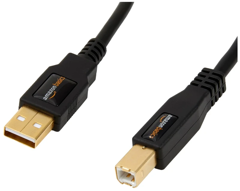 Amazon Basics USB-A to USB-B 2.0 Cable for Printer or External Hard Drive, Gold-Plated Connectors, 4.8 m, Black