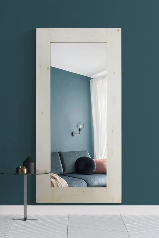 Large Natural White Solid Wood Wall Dressing Mirror 6Ft X 3Ft (183cm X 91cm)
