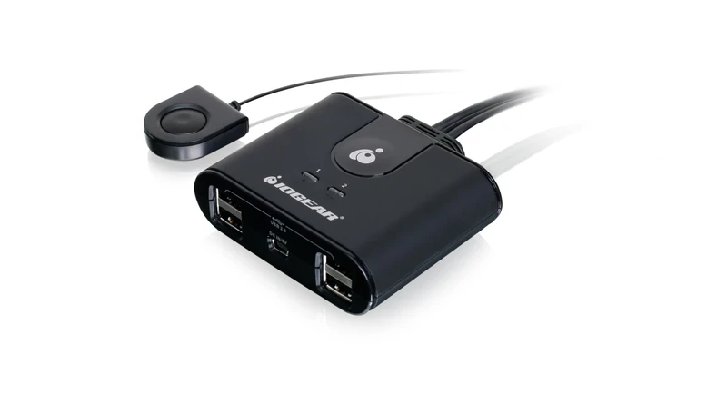 IOGEAR USB 2.0 2x4 Peripheral Switching Hub - 2 PC Share To 4 USB Devices - Up To 480Mbps - Mobile Devices Charging - Mouse/Keyboard - Printer - Scanner - EX HD - LED Indicators w/Remote - GUS402