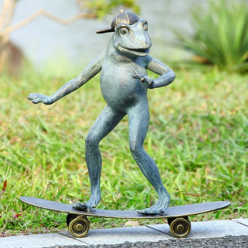 SPI Aluminum Radical Skateboarding Frog Garden Statue