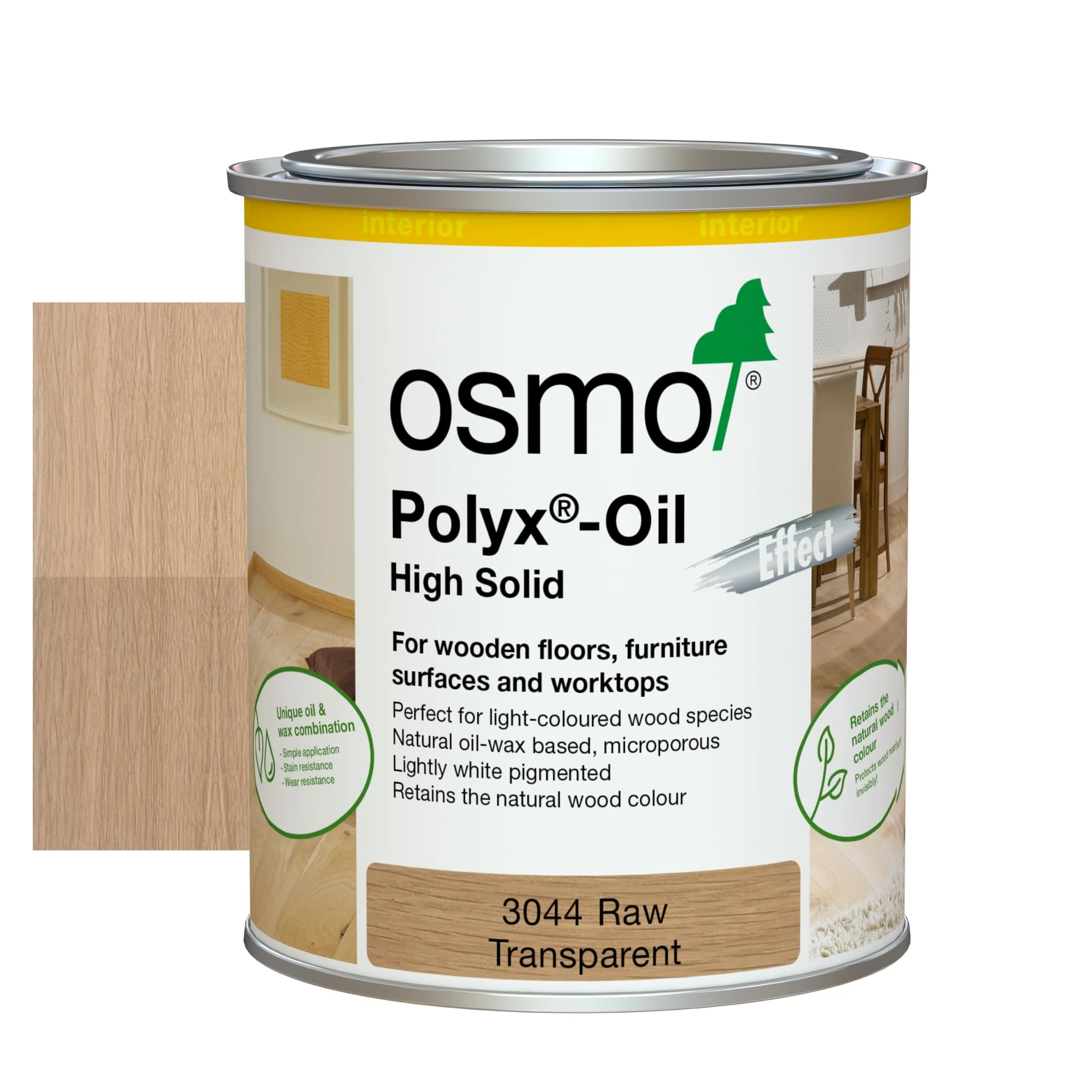 Osmo Polyx®-Oil Effect- Hard Wax Oil 3044C, Raw Matt, 750ml - Durable Wood Oil for Wooden Furniture, Water-Resistant Floor Wax, Wood Treatment & Wood Finish - Ideal for Oak, Pine, Spruce, Beech & More