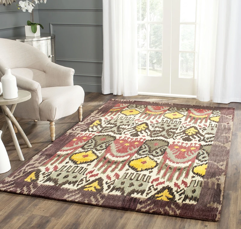 Safavieh Ikat Indoor Hand Tufted Rectangle Area Rug, Ikat Collection, IKT217, in Creme / Brown, 152 X 244 cm for Living Room, Bedroom or Any Indoor Space