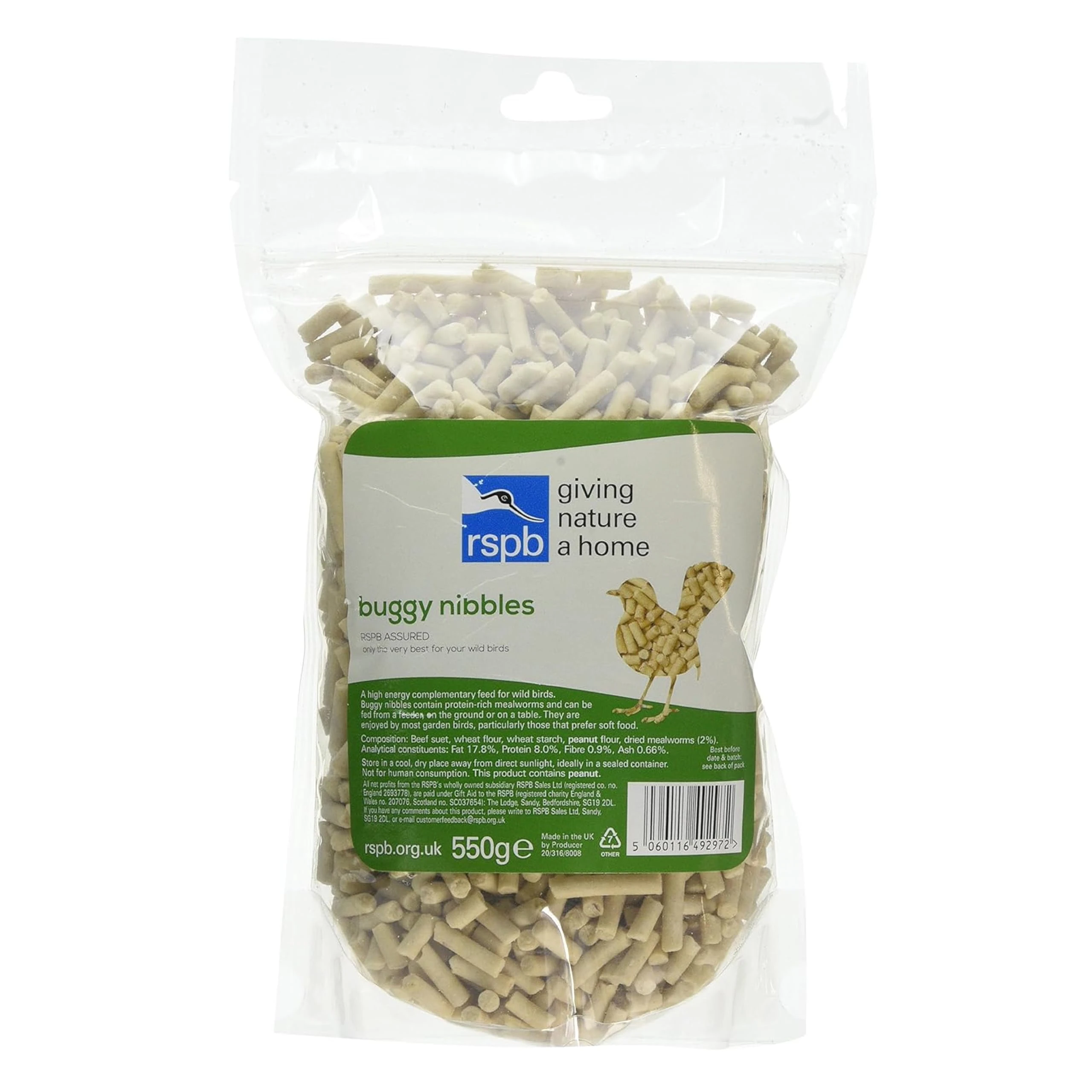 RSPB Buggy Nibble Treats, 550g, This Nibbles are like Hot Cakes to Wild Birds, A Delicacy that Few Birds Can Resist, Made with Mealworms, Premium UK Suet & Cereal. Supporting the RSPB