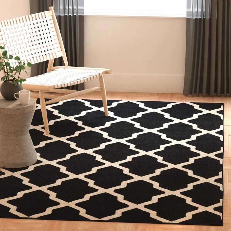 Safavieh Trellis Indoor Hand Tufted Rectangle Area Rug, Cambridge Collection, CAM121, in Black / Ivory, 152 X 244 cm for Living Room, Bedroom or Any Indoor Space