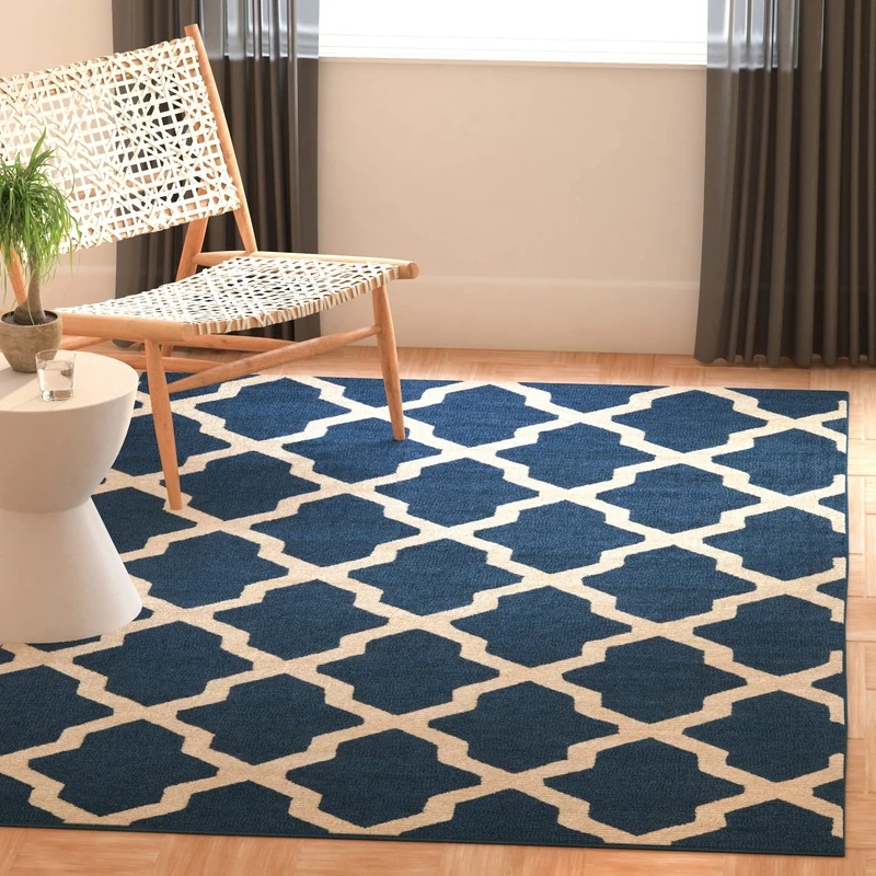 Safavieh Trellis Indoor Hand Tufted Rectangle Area Rug, Cambridge Collection, CAM121, in Navy Blue / Ivory, 152 X 244 cm for Living Room, Bedroom or Any Indoor Space