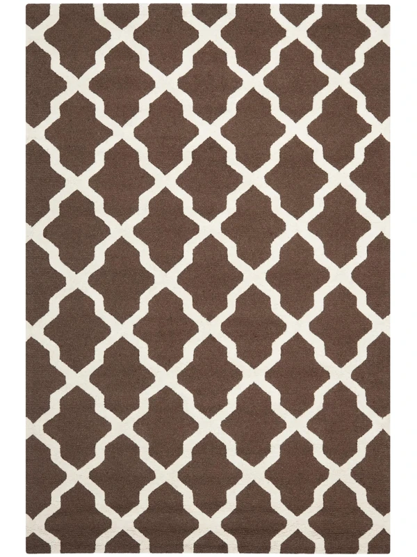 Safavieh Trellis Indoor Hand Tufted Rectangle Area Rug, Cambridge Collection, CAM121, in Dark Brown / Ivory, 91 X 152 cm for Living Room, Bedroom or Any Indoor Space