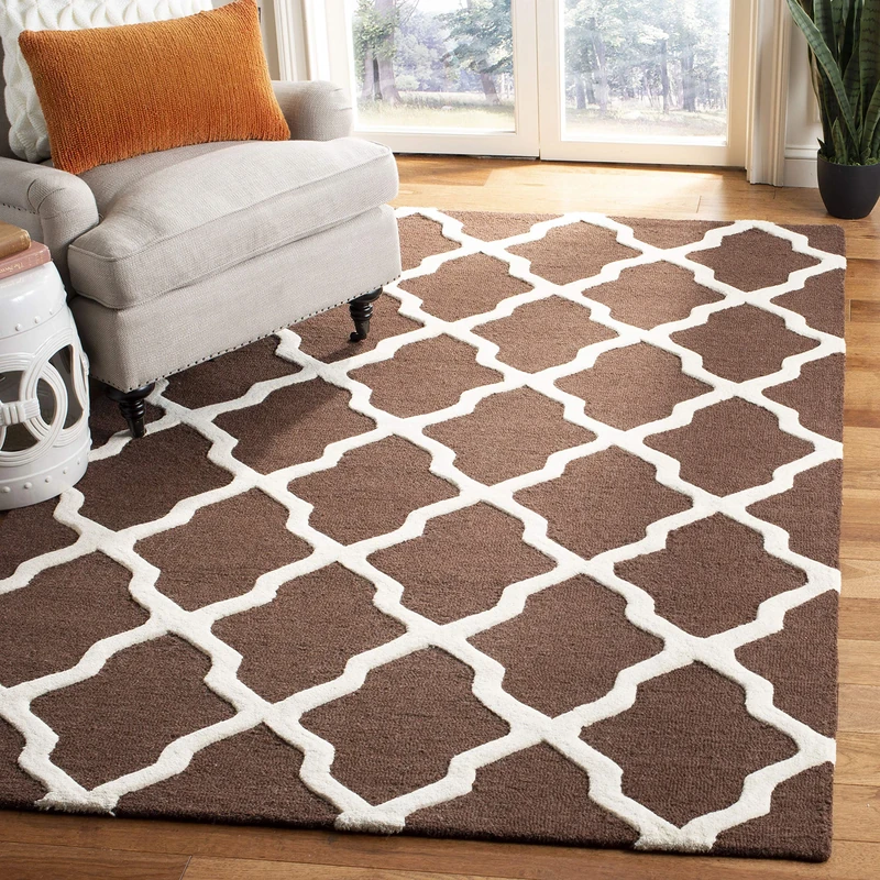 Safavieh Trellis Indoor Hand Tufted Rectangle Area Rug, Cambridge Collection, CAM121, in Dark Brown / Ivory, 152 X 244 cm for Living Room, Bedroom or Any Indoor Space