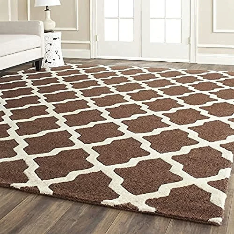 Safavieh Trellis Indoor Hand Tufted Rectangle Area Rug, Cambridge Collection, CAM121, in Dark Brown / Ivory, 183 X 274 cm for Living Room, Bedroom or Any Indoor Space