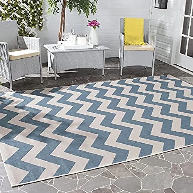 Safavieh Chevron Indoor/Outdoor Woven Rectangle Area Rug, Courtyard Collection, CY6244, in Blue / Beige, 201 X 290 cm for Garden, Patio or Any Outdoor Space