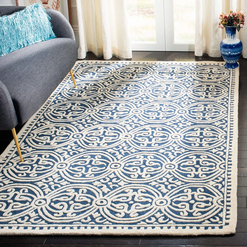 Safavieh Medallion Indoor Hand Tufted Rectangle Area Rug, Cambridge Collection, CAM123, in Navy Blue / Ivory, 152 X 244 cm for Living Room, Bedroom or Any Indoor Space