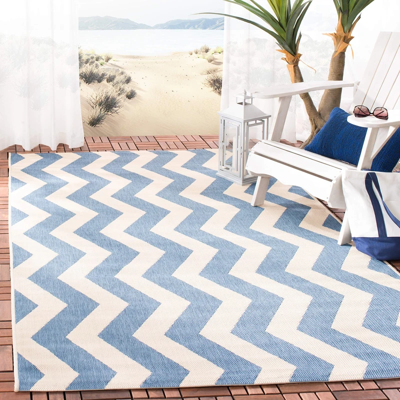 Safavieh Chevron Indoor/Outdoor Woven Rectangle Area Rug, Courtyard Collection, CY6245, in Blue / Beige, 79 X 152 cm for Garden, Patio or Any Outdoor Space