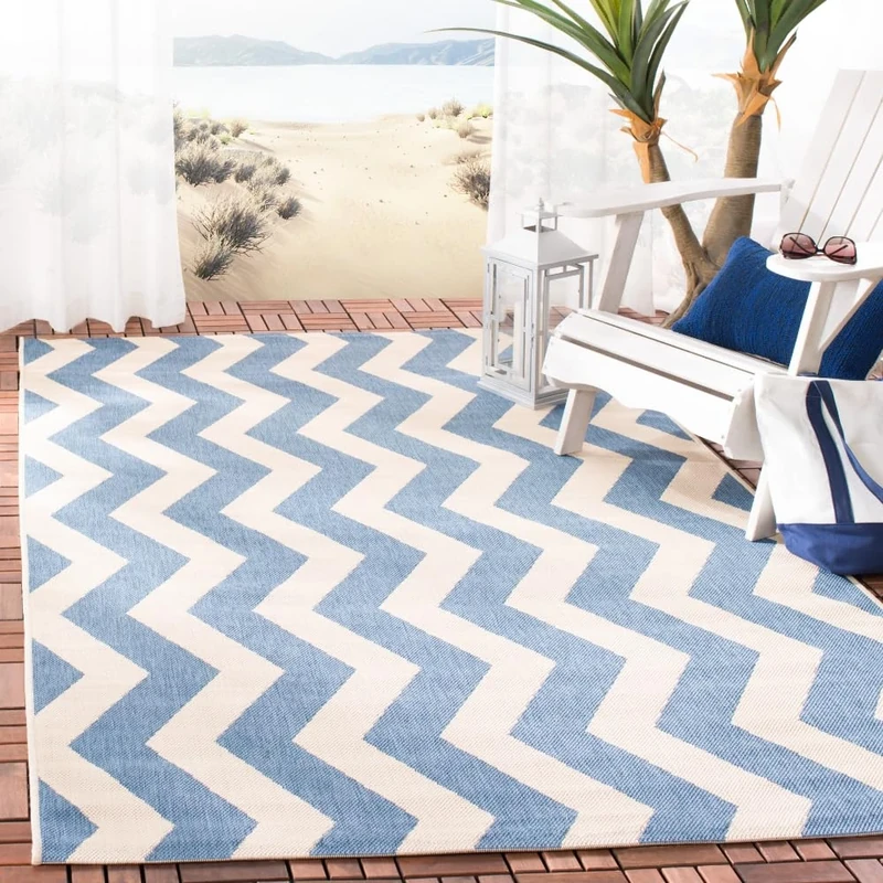 Safavieh Chevron Indoor/Outdoor Woven Rectangle Area Rug, Courtyard Collection, CY6245, in Blue / Beige, 201 X 290 cm for Garden, Patio or Any Outdoor Space