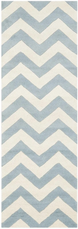 Safavieh Contemporary Indoor Hand Tufted Runner Area Rug, Chatham Collection, CHT715, in Blue / Ivory, 69 X 213 cm for Living Room, Bedroom or Any Indoor Space