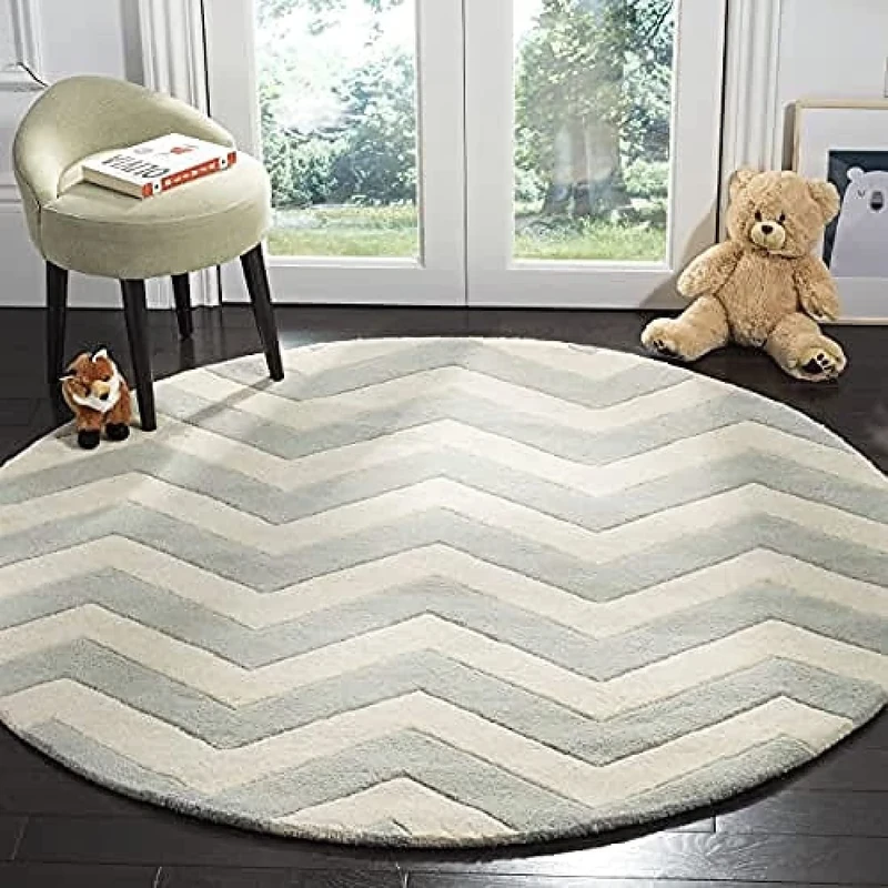 Safavieh Contemporary Indoor Hand Tufted Round Area Rug, Chatham Collection, CHT715, in Grey / Ivory, 213 X 213 cm for Living Room, Bedroom or Any Indoor Space
