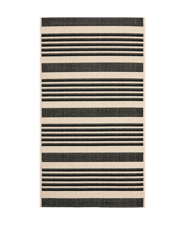 Safavieh Striped Indoor/Outdoor Woven Rectangle Area Rug, Courtyard Collection, CY6062, in Black / Bone, 79 X 152 cm for Garden, Patio or Any Outdoor Space