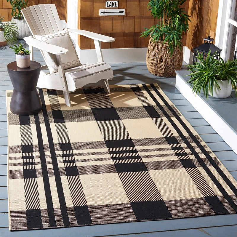 Safavieh Contemporary Indoor/Outdoor Woven Rectangle Area Rug, Courtyard Collection, CY6201, in Black / Bone, 201 X 290 cm for Garden, Patio or Any Outdoor Space