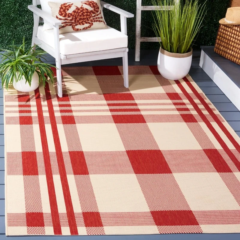 Safavieh Contemporary Indoor/Outdoor Woven Rectangle Area Rug, Courtyard Collection, CY6201, in Red / Bone, 160 X 231 cm for Garden, Patio or Any Outdoor Space
