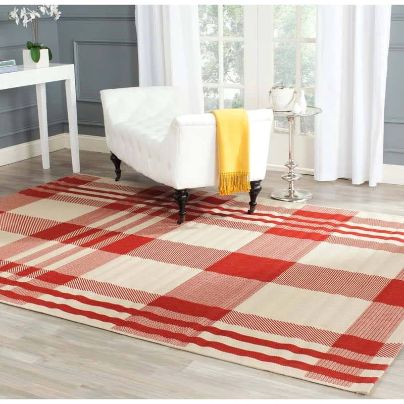 Safavieh Contemporary Indoor/Outdoor Woven Rectangle Area Rug, Courtyard Collection, CY6201, in Red / Bone, 201 X 290 cm for Garden, Patio or Any Outdoor Space