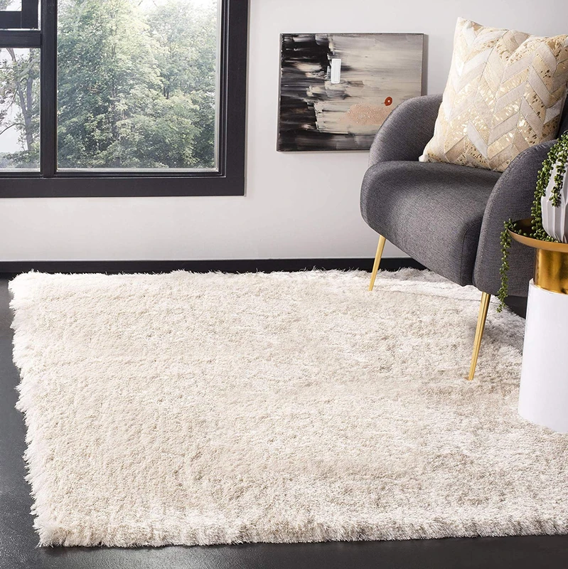 Safavieh Shaggy Indoor Woven Accent Area Rug, Paris Shag Collection, SG511, in Ivory, 61 X 91 cm for Living Room, Bedroom or Any Indoor Space
