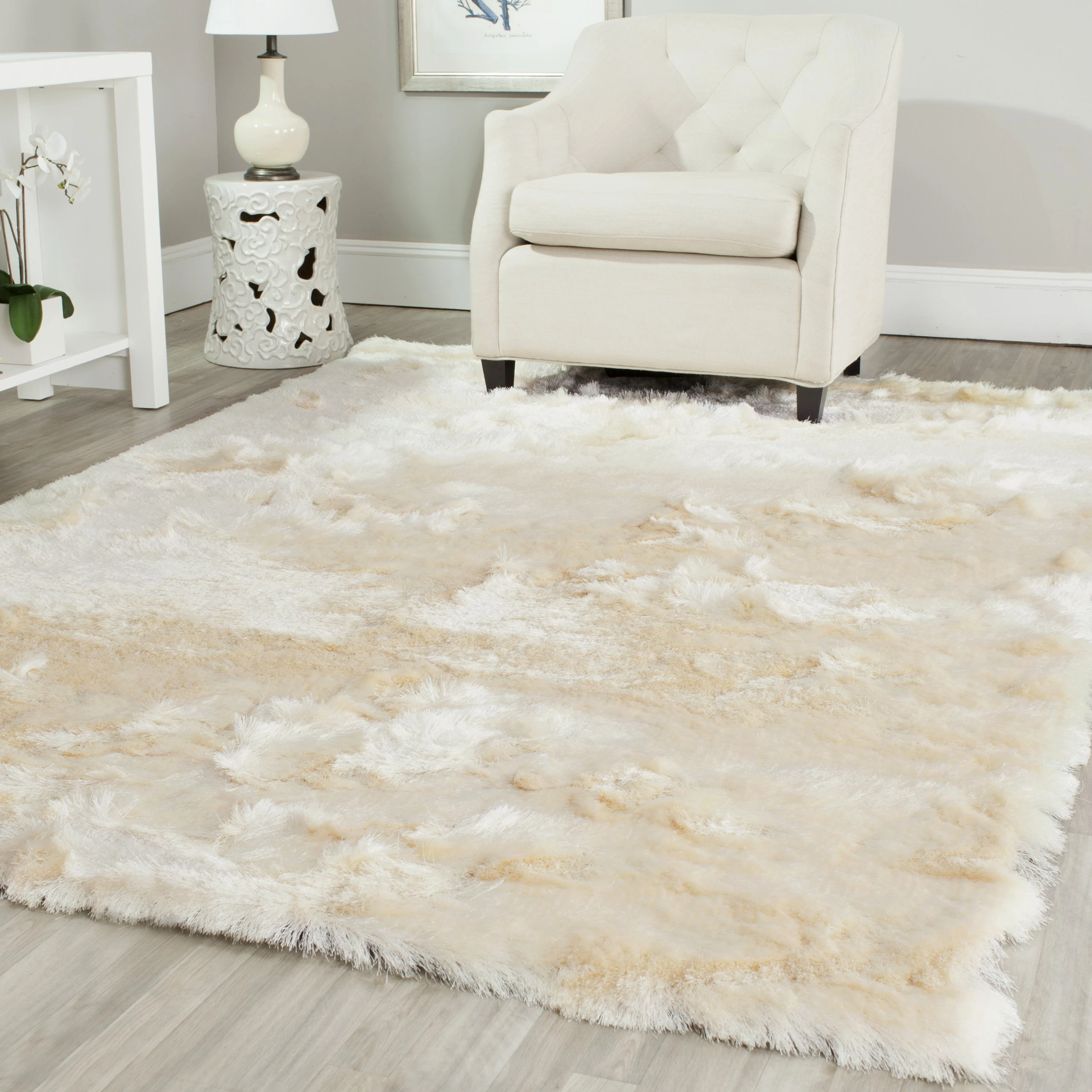 SAFAVIEH Shaggy Rug for Living Room, Dining Room, Bedroom - Paris Shag Collection, High Pile, in Ivory, 183 X 274 cm
