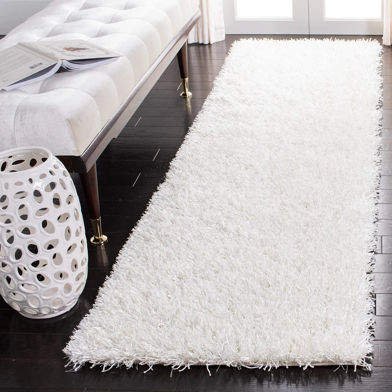Safavieh Shaggy Indoor Woven Runner Area Rug, New Orleans Shag Collection, SG531, in Off White / Off White, 69 X 244 cm for Living Room, Bedroom or Any Indoor Space