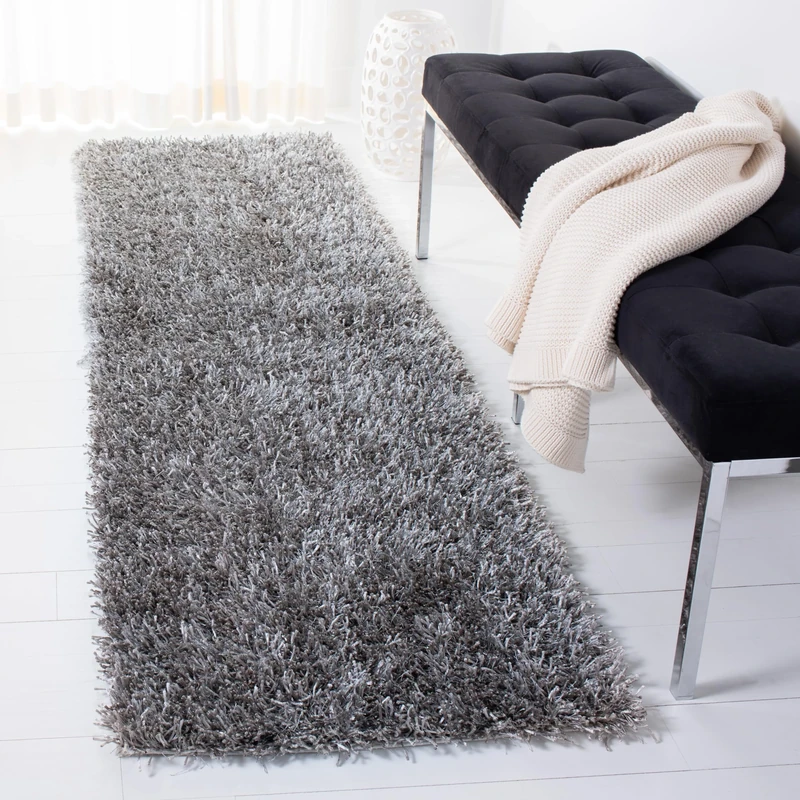 Safavieh Shaggy Indoor Woven Runner Area Rug, New Orleans Shag Collection, SG531, in Grey / Grey, 69 X 244 cm for Living Room, Bedroom or Any Indoor Space