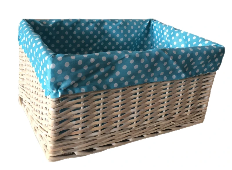 Red Hamper Blue Spotty Lined Wicker Open Storage Baskets, Brown, 23 x 47 x 34 cm