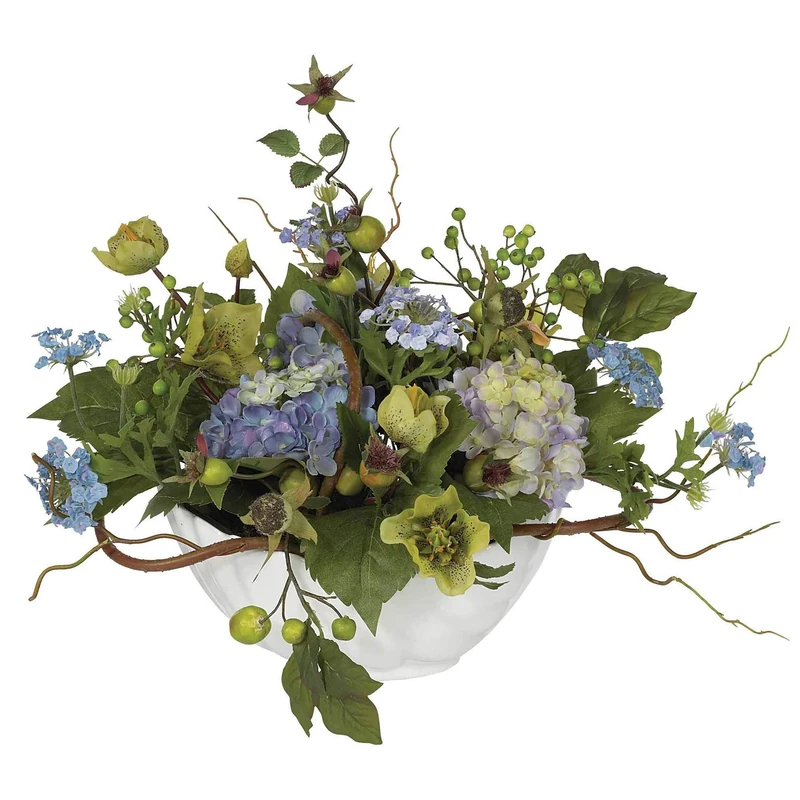 Nearly Natural 4622-BL Hydrangea Decorative Centerpiece, Blue