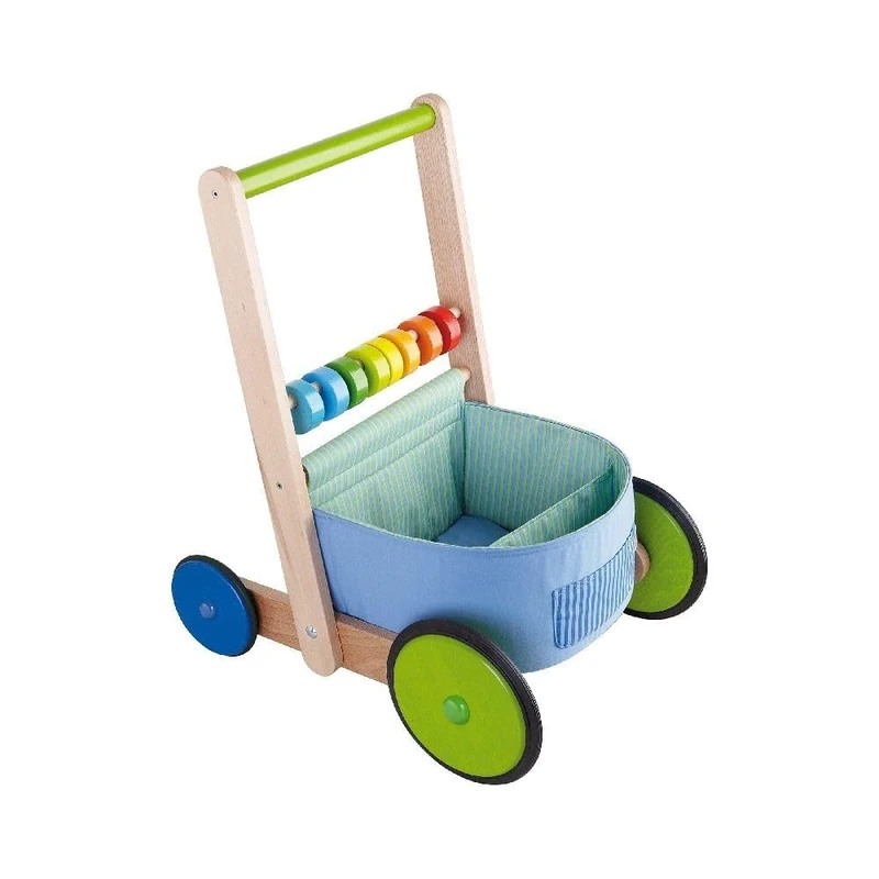 HABA Walker Wagon Color Fun | Baby Push Walker for First Steps | Stable Wooden Walking Aid with Adjustable Brake | Encourages Balance & Motor Skills | Ages 10 Months+