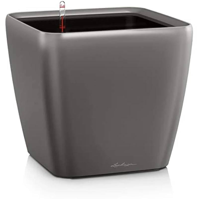 Lechuza Self Watering Plant Pot QUADRO LS 50 Garden Flower Indoor and Outdoor Plastic Planter with Drainage Hole H47 L50 W50 cm Charcoal Metallic