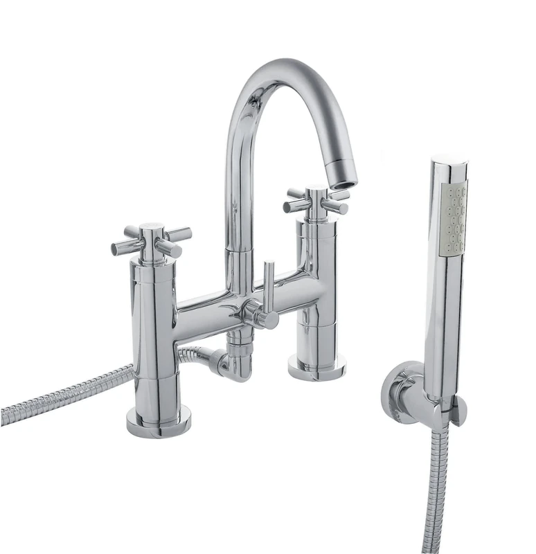 Hudson Reed TEX354 Tec Cross ǀ Modern Bathroom Minimalist Crosshead Handle Deck Mounted Bath Shower Mixer with Swivel Spout, Shower Kit and Wall Bracket, 319mm x 230mm, Chrome